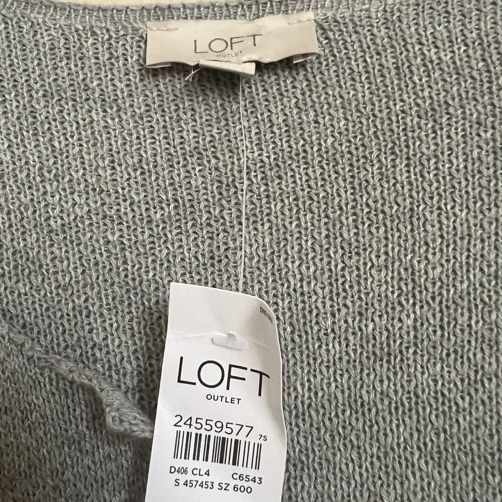 LOFT Women NWT Open Long Cardigan Coatigan Knit Sz S Bell Sleeve Ruffles Gray - Picture 3 of 5